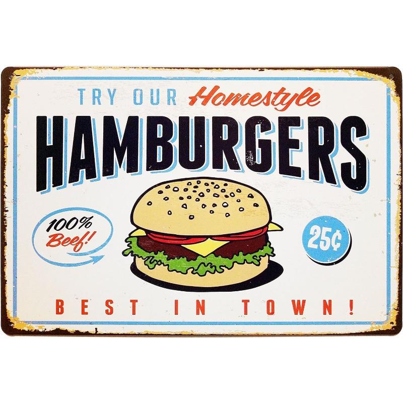 Metal Tin Poster Fast Food Vintage Tin Sign Plaque Metal Retro Plate Hot Dog Poster Wall Decor for Kitchen Cafe Diner Bar