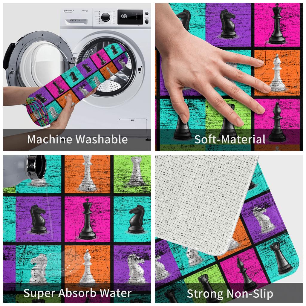 Retro Schachfiguren Schach Fußmatte für die Haustür Rutschfest Wasserdicht für den Innenbereich Schachbrett Spiel Türvorleger Wohnzimmer Eingangsteppich Teppich