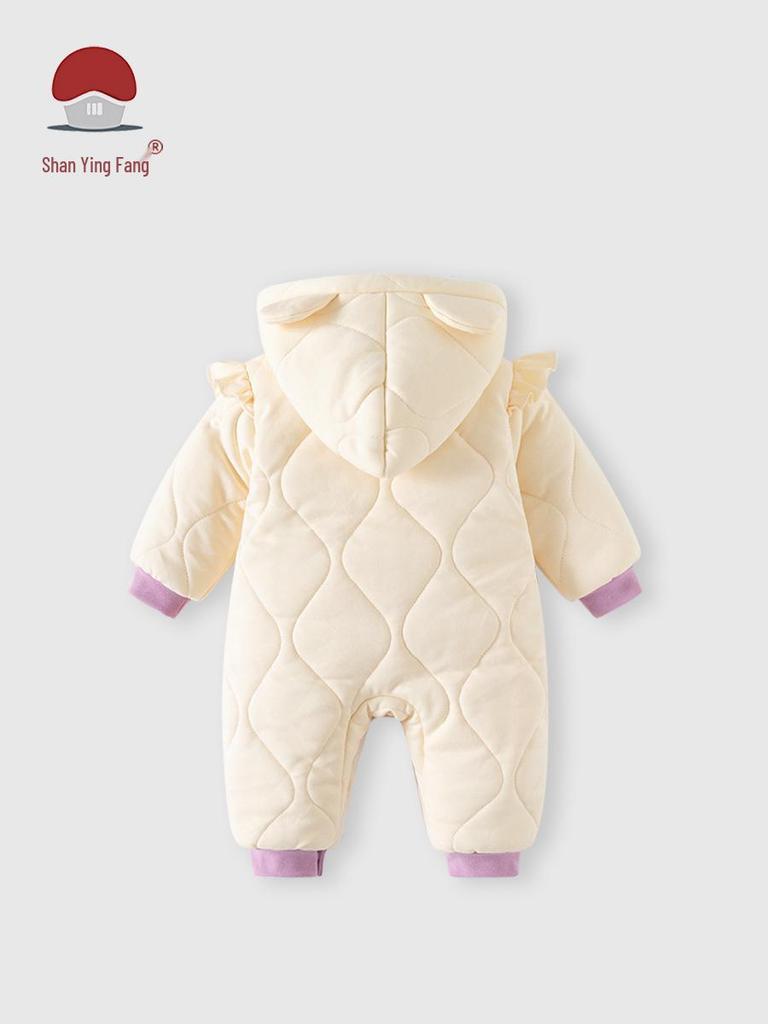 Cozy Quilted Cotton Baby Onesie for Autumn/Winter - Warm, Thickened Newborn Jumpsuit for Outdoor Play and Crawling.