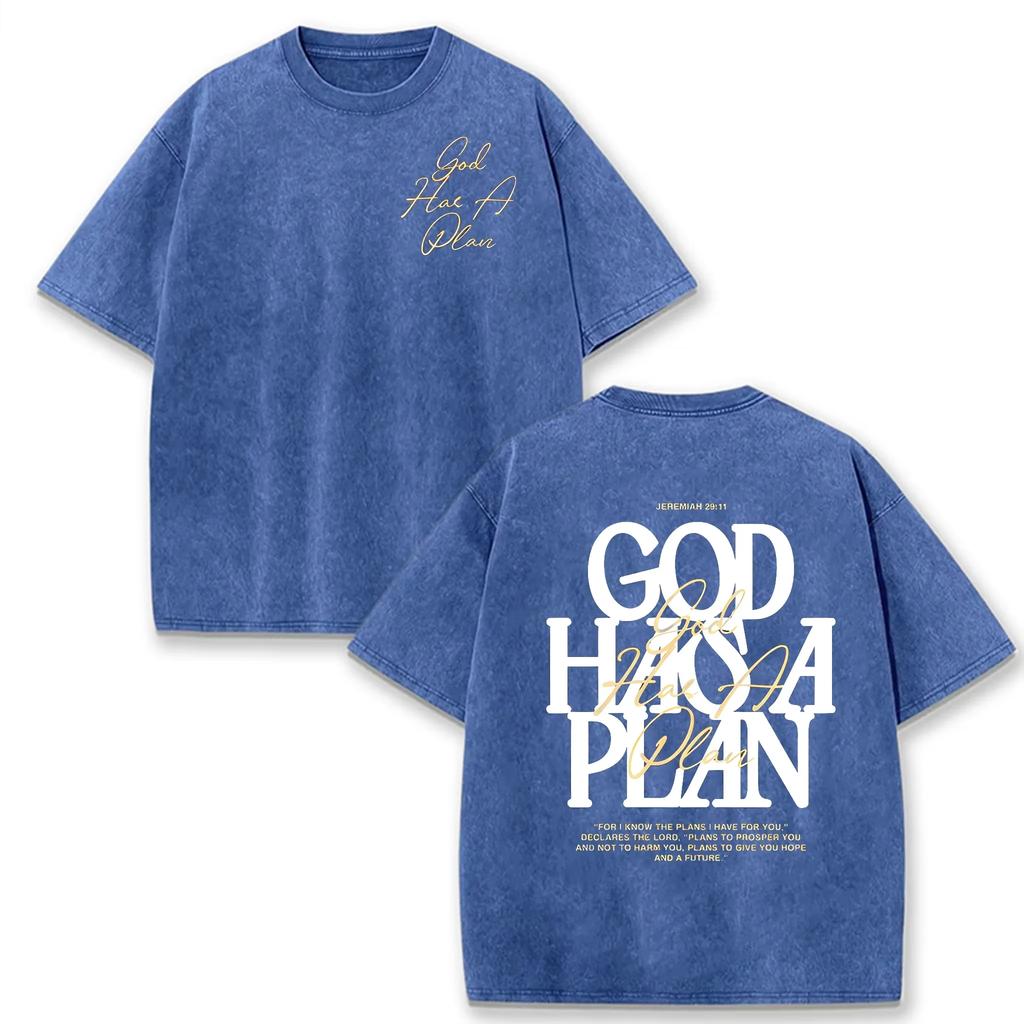 Retro Acid Wash Oversized T-shirt Front Back Bible Verse Inspirational Text Graphic Casual Daily Tops Asian Size