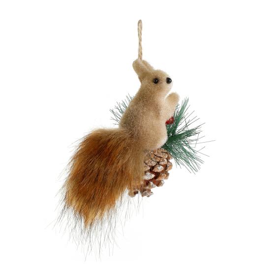 Foam Squirrel Ornament 3D Artificial Squirrel Figurine with Pine Cones Berries Cute