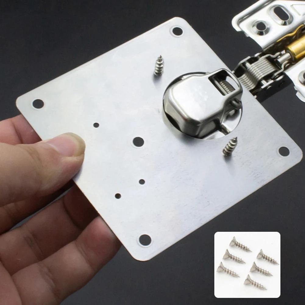 1-10Sets Stainless Steel Hinge Repair Plate Kits Cabinet Door Hinges Mounting Tool with Screw Flat Fixing Brackets Hardware Tool