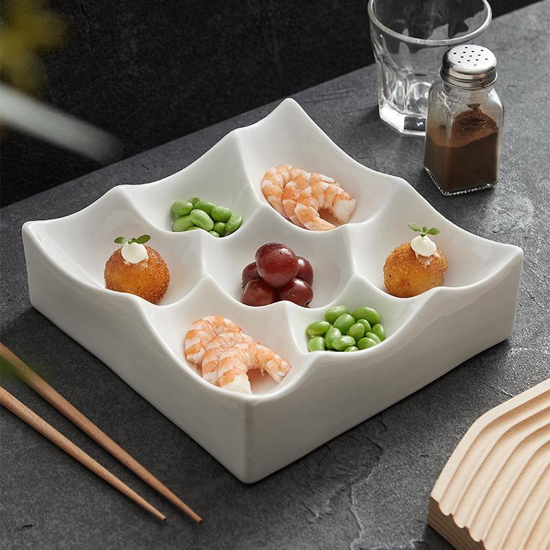 Special-shaped Multi-grid Exquisite Small Salty Cold Dish Plate Ceramic High-end Hotel White Tableware Combination Snack Platter