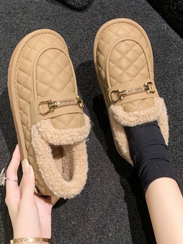 Buckle Cotton Shoes Winter New Warm Velvet Single Shoes Bread Shoes Flat Shoes Fluffy Shoes