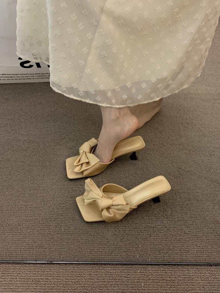 Niche High Heels Black Small Cool Slippers Fairy Shoes New Bow with Skirt Sandals