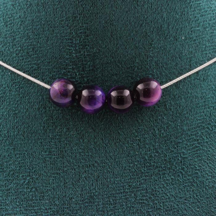 Collier en Oeil de Tigre violet - ABIJOUX - 8mm - Chaine en acier inoxydable - 45cm - Unisexe