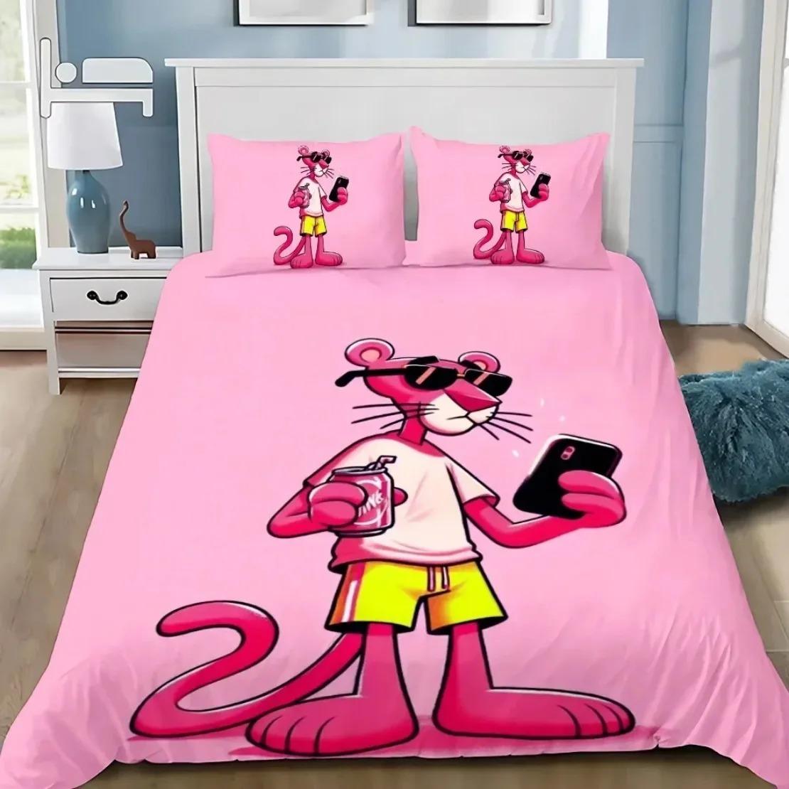 

Мультяшный пододеяльник розовый P-Panthers комплект постельного белья американский стиль леопардовый пододеяльник наволочка взрослый мальчик девочка украшение спальни EU Single(135*200cm)3pcs