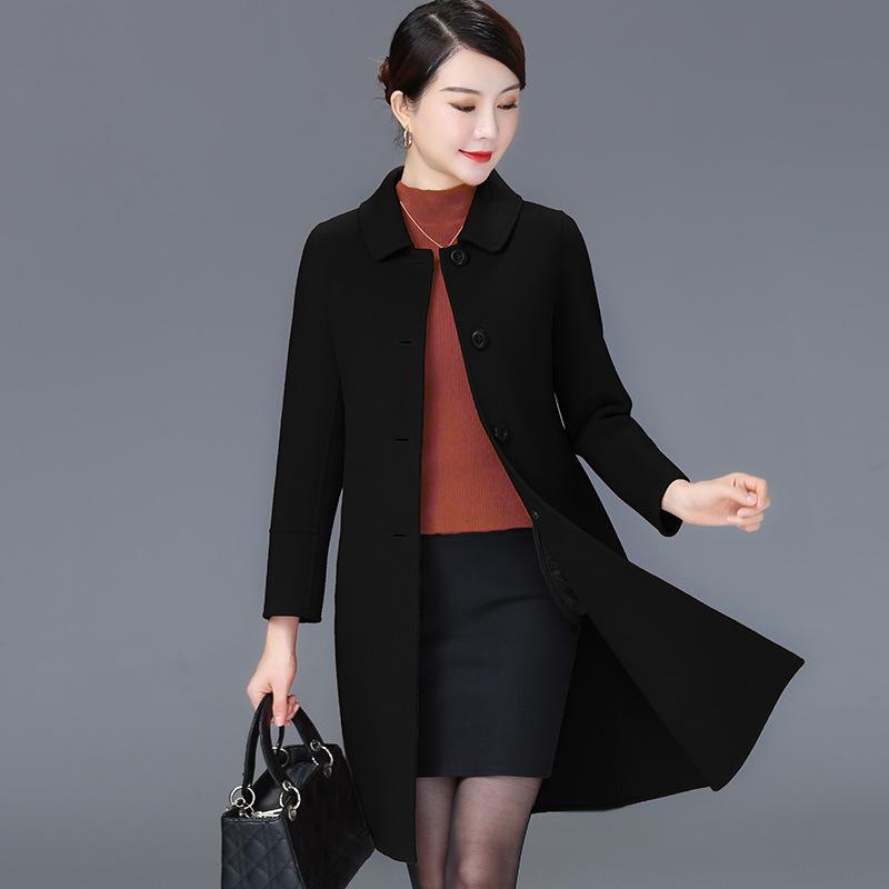 Women's Turn Down Collar Long Sleeve Slim Fit Commute Style Maxi Wool Coat Single Breasted Woolen Outer Jacket