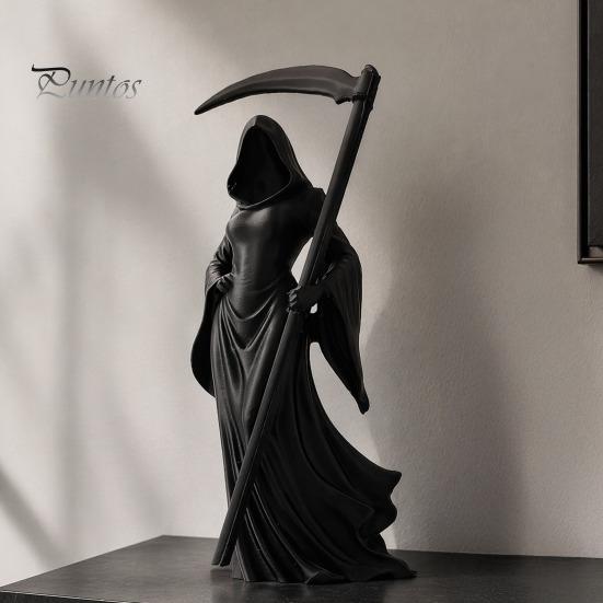 Ornamento per la Casa Gotica Statua del Mietitore Femminile Stampata in 3D, Statuetta in Resina Senza Volto con Cappuccio e Falce Nostalgica Retrò Staccabile,