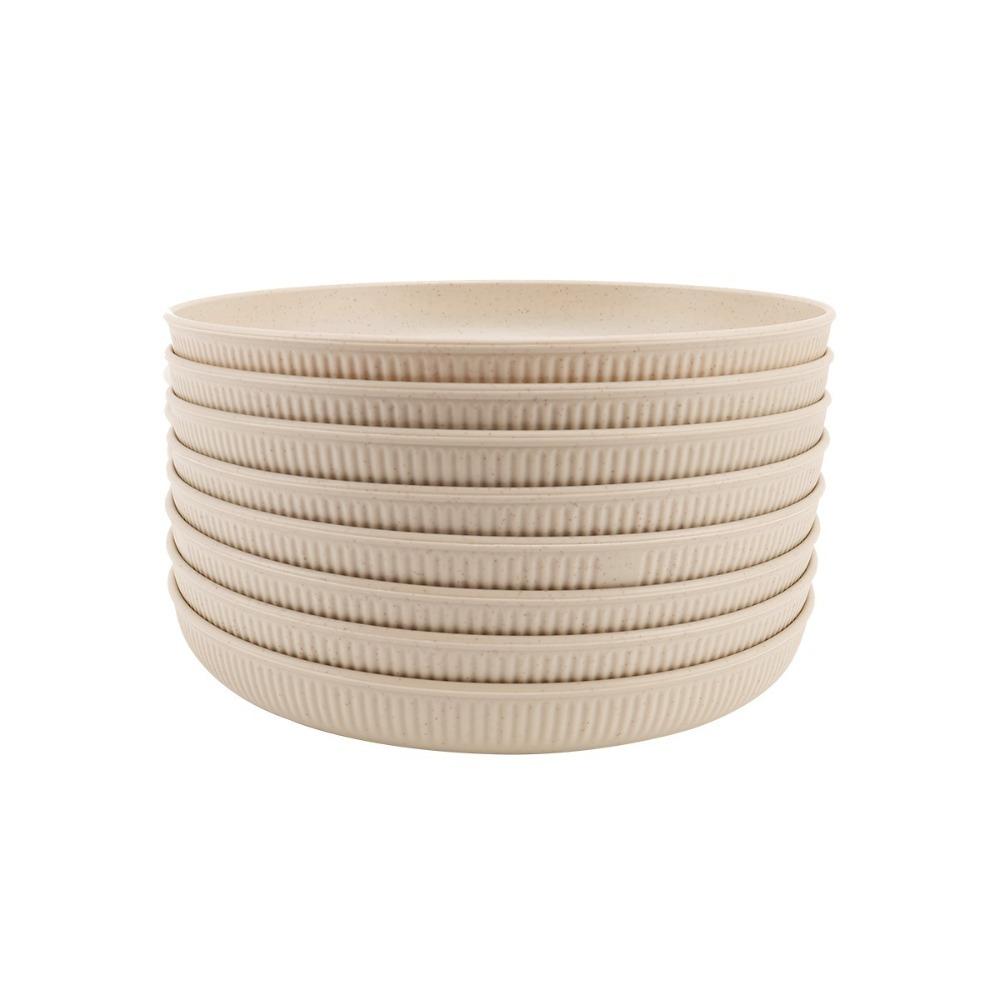 8PCS Unbreakable Plastic Dinner Plates Striped Pattern Fruit Plate Household Snack Dish  Party бежевый