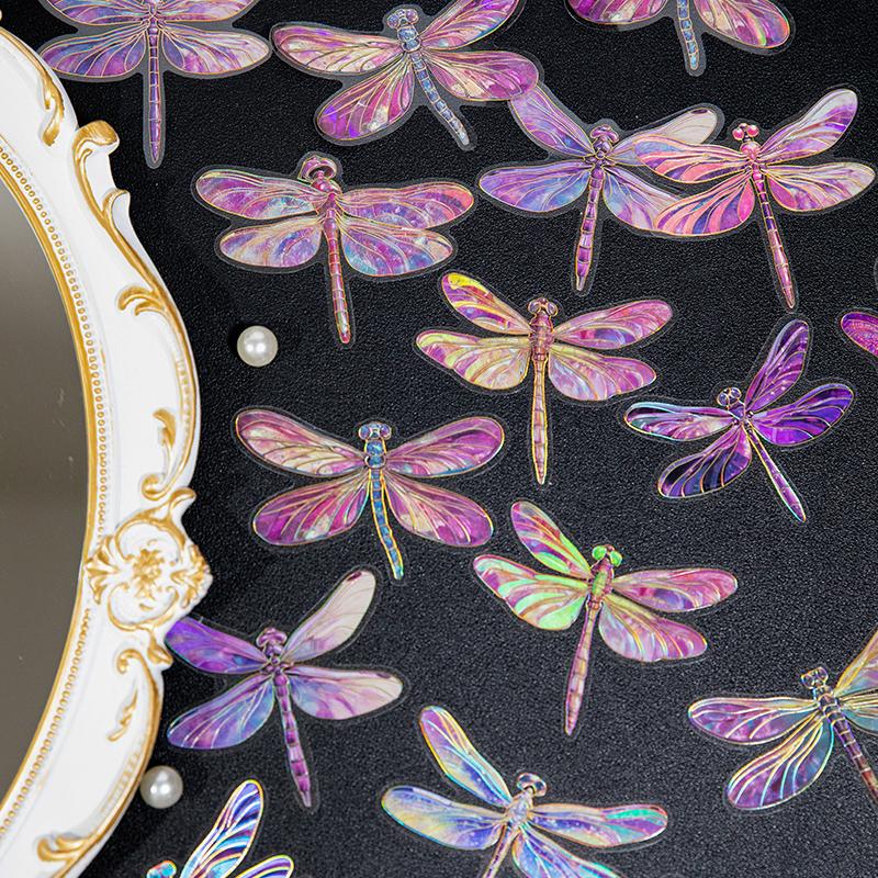20 Pcs Kawaii Dragonfly Aesthetic Decorative Sticker Pack Scrapbooking Stickers Material Diary Phone Planner Journal Supplies