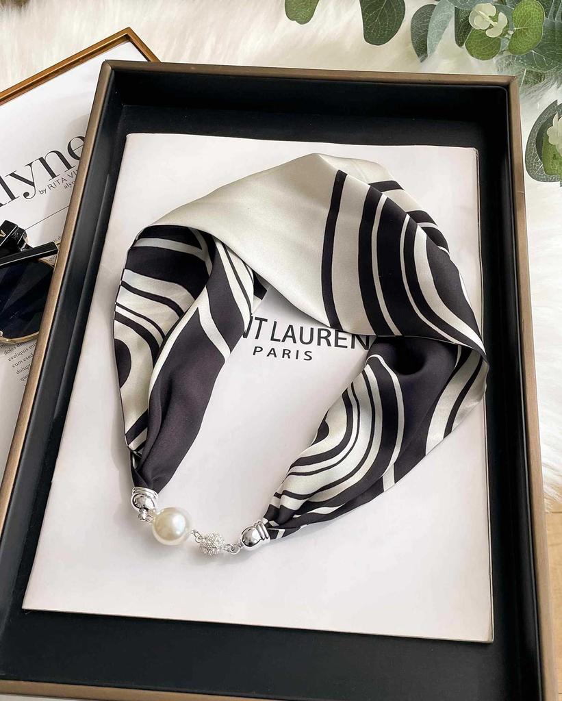 Magnetic Buckle Silk Scarf Headband Internet Celebrity New Magnetic Buckle Bracelet Small Long Women's Summer Casual Necklace Diamond Neck Band