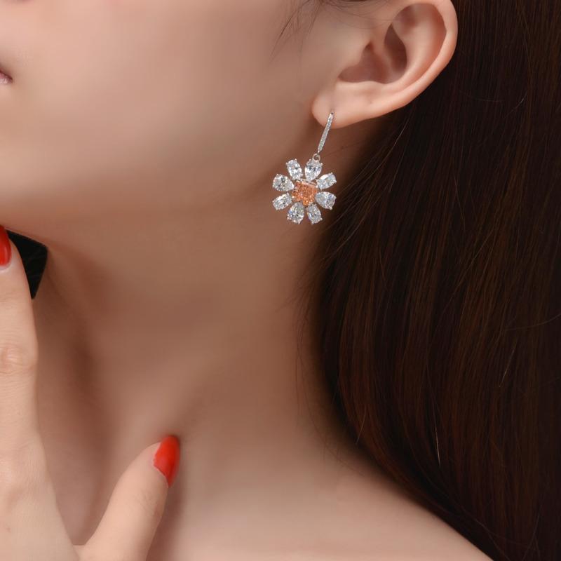 Gica Gema Pierścionek ze srebra próby 925 w kształcie kwiatu, eleganckie luksusowe kolczyki wiszące dla kobiet, delikatna, zwięzła, szykowna biżuteria wysokiej klasy, prezent