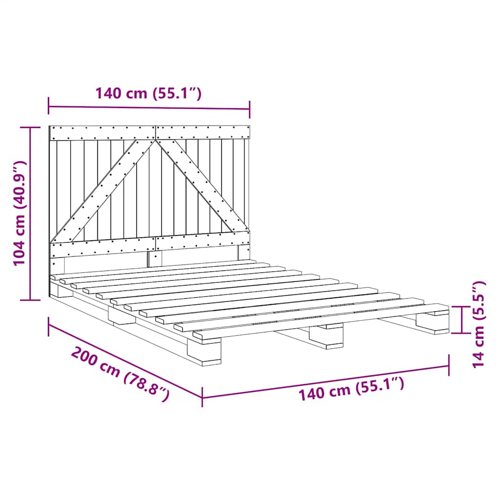 Solid Wood Bed with Headboard 140x200 cm Pine