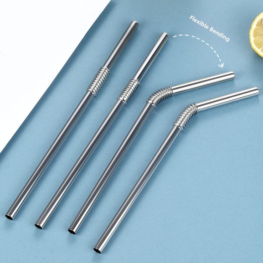 4pcs Flexible 304 Stainless Steel Straws Bendable Reusable Metal Straw For Cup Mug Home Outdoor Travel Kitchen Dining Set