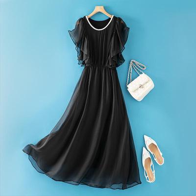 Elegante Abito Estivo 2024 da Donna in Seta di Gelso - High-End, Stile Gentile, Gonna Lunga Slim Fit