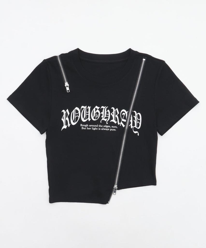 WEGO Short Sleeve Zipper Graphic Summer Korean Size Black Women's T-Shirt, Design, Print, Streetwear, Style, F,