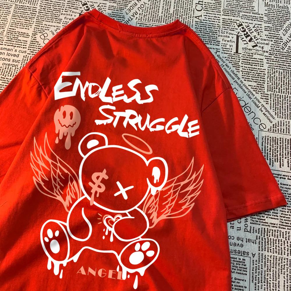 

Бесконечная Борьба Ангел Медведь Мужские Женские Футболки Дышащие Свободные Топы Летняя Унисекс Футболка Одежда Круглый Вырез Свободные Футболки Пара 4XL