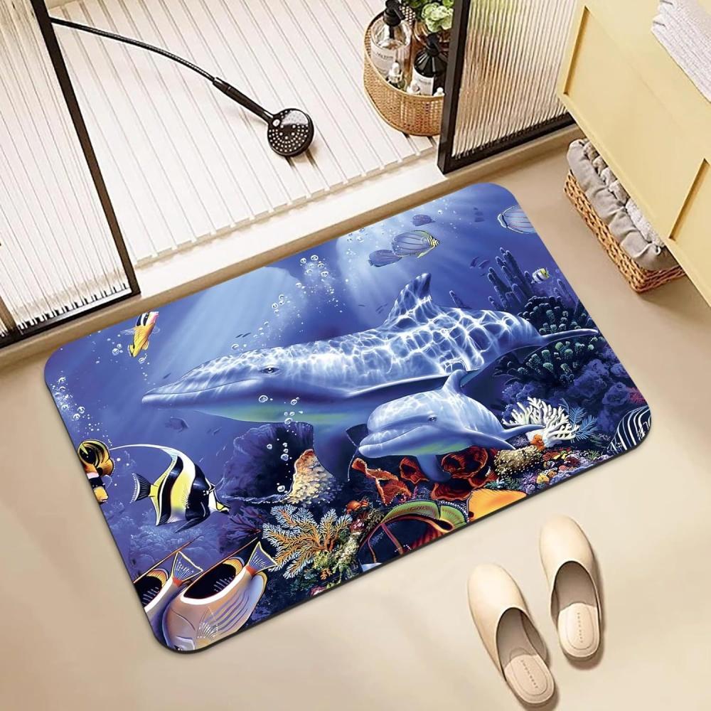Tropical Ocean Fish Printed Doormat Underwater Coral Reef Style Anti Slip Welcome Mat For Home Home Decor Indoor Door Mat