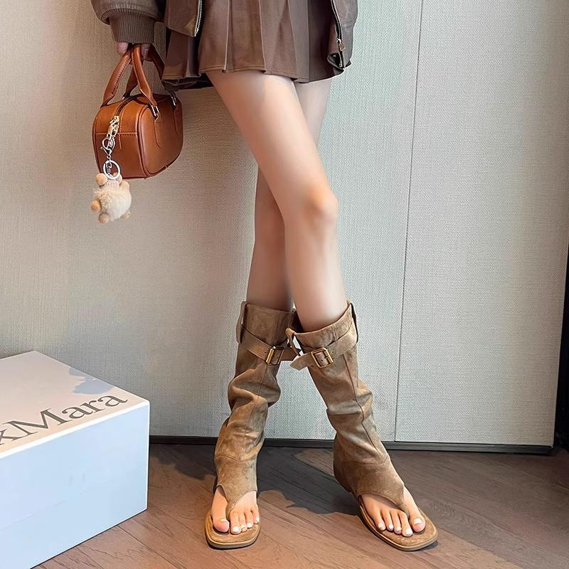 Summer Boots Women's Medium Boots 2025 New Toe Cool Boots Inner Heightening Pile Boots Summer Boots Apricot