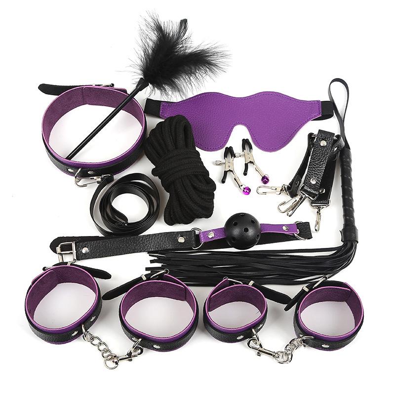 10-Piece Leather BDSM Bondage Restraint Set Handcuffs Blindfold Whip Training Punishment for Women Couples Adult Kinky Sex Toys
