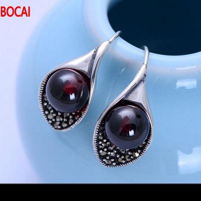 925 Sterling Silver Ball Garnet Earrings