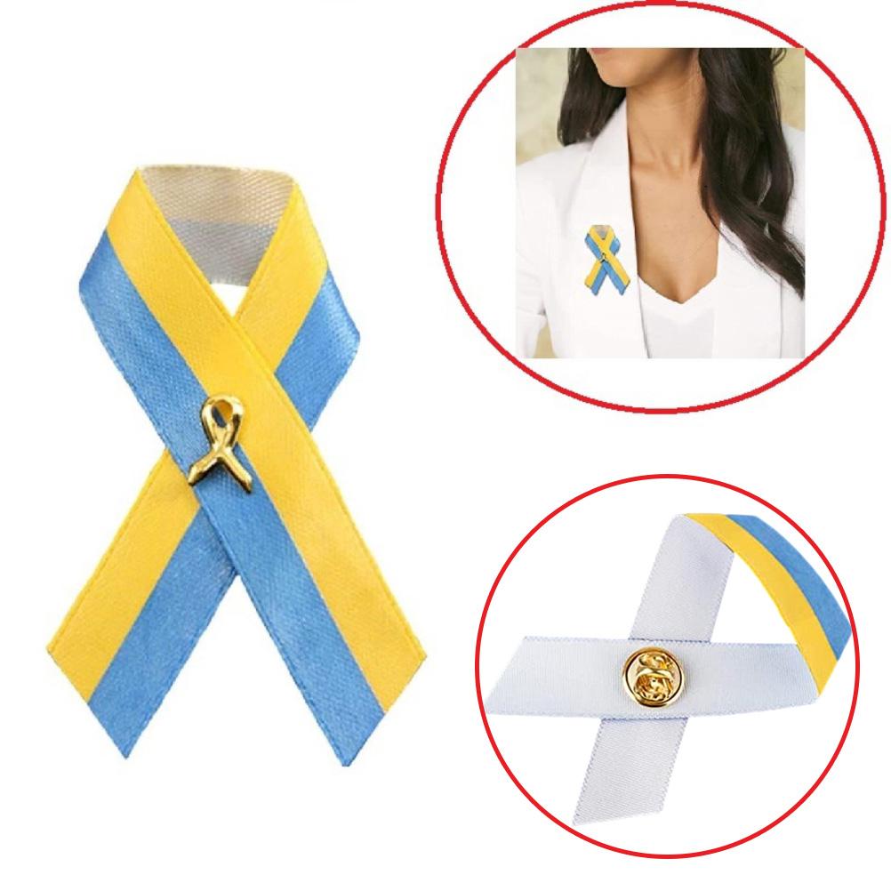 Ukrainische Flagge Friedensknoten Brosche Blau Gelb Band Anstecknadeln für Kleidung Rucksack Hut Tasche