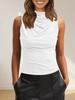 Women's Mock Neck Sleeveless Tank Top Slim Fitted Ruched Draped Top