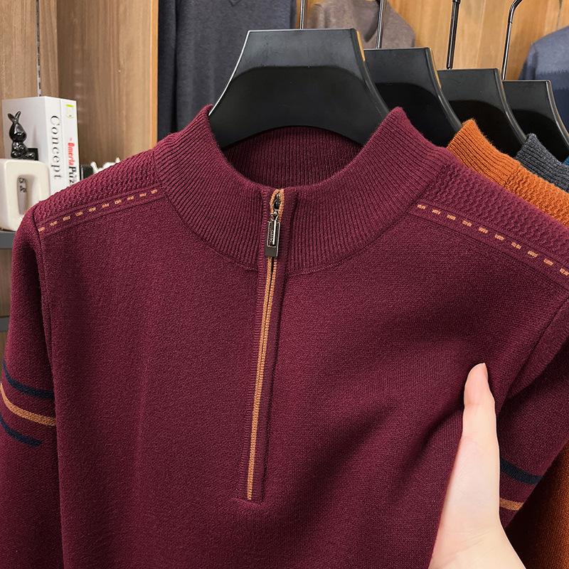 

Men s Winter Thickened Half-High Collar Zipper Knitwear for Middle-Aged Dad Style 2XL червоний