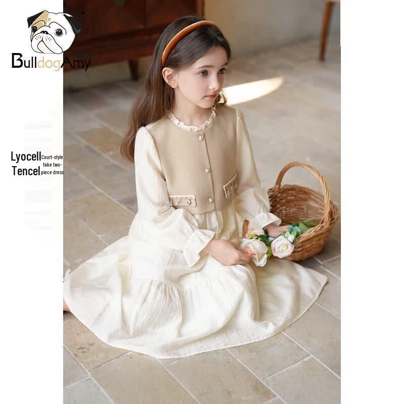 Chanzuigou Girls' Tencel Lyocell Princess Style Fake Two-Piece Dress