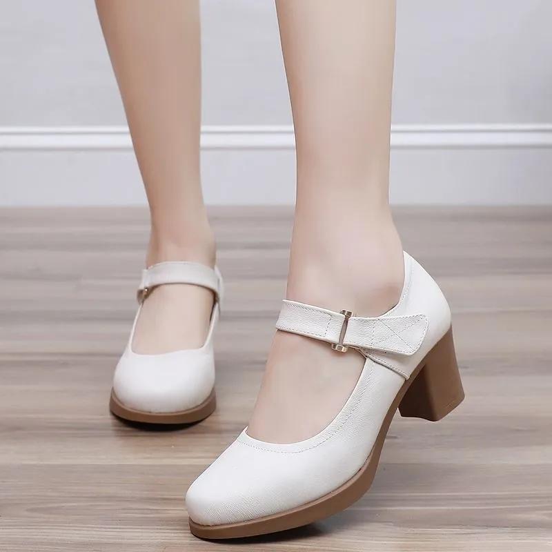 

sapatos femininas women classic black patent leather buckle strap student school shoes lady beige office pumps ab579 35