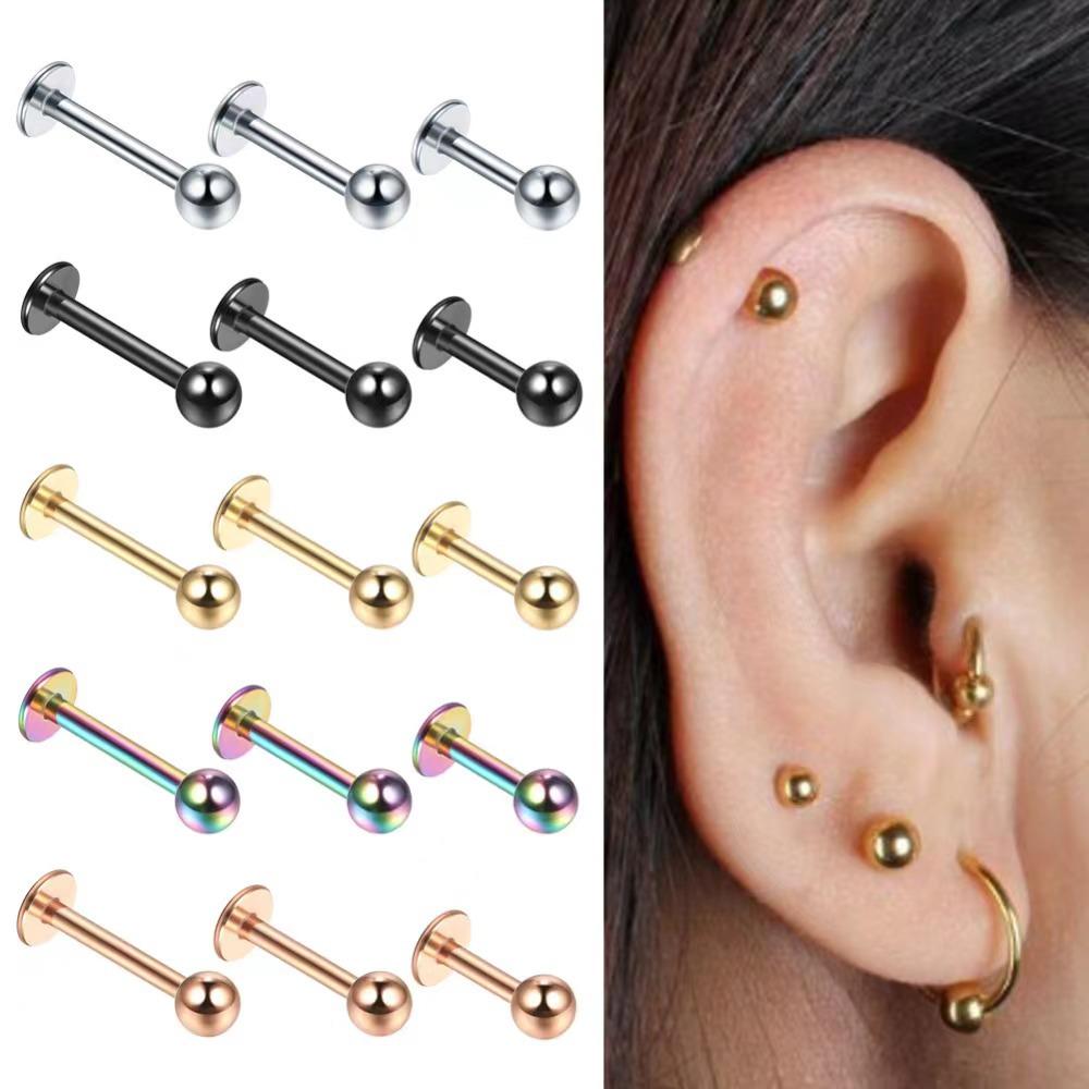 Stainless Steel Electroplated Multi-Color Ball Flat Base Lip Stud Jewelry