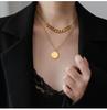 Women's Elegant Double-Layer Coin Chain Necklace, European American Retro Style, 18K Gold-Plated Titanium Steel Clavicle Jewelry