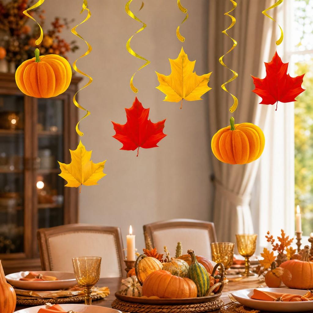 Thanksgiving Party Hanging Decorations Pumpkin Maple Leaf Ornaments (6 Pack)