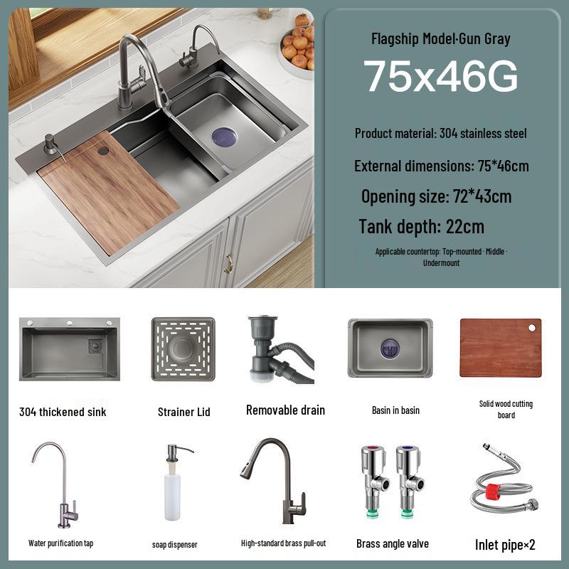 Black Nano 304 Stainless Steel Kitchen Sink: Large Single Bowl Vegetable Washing Basin