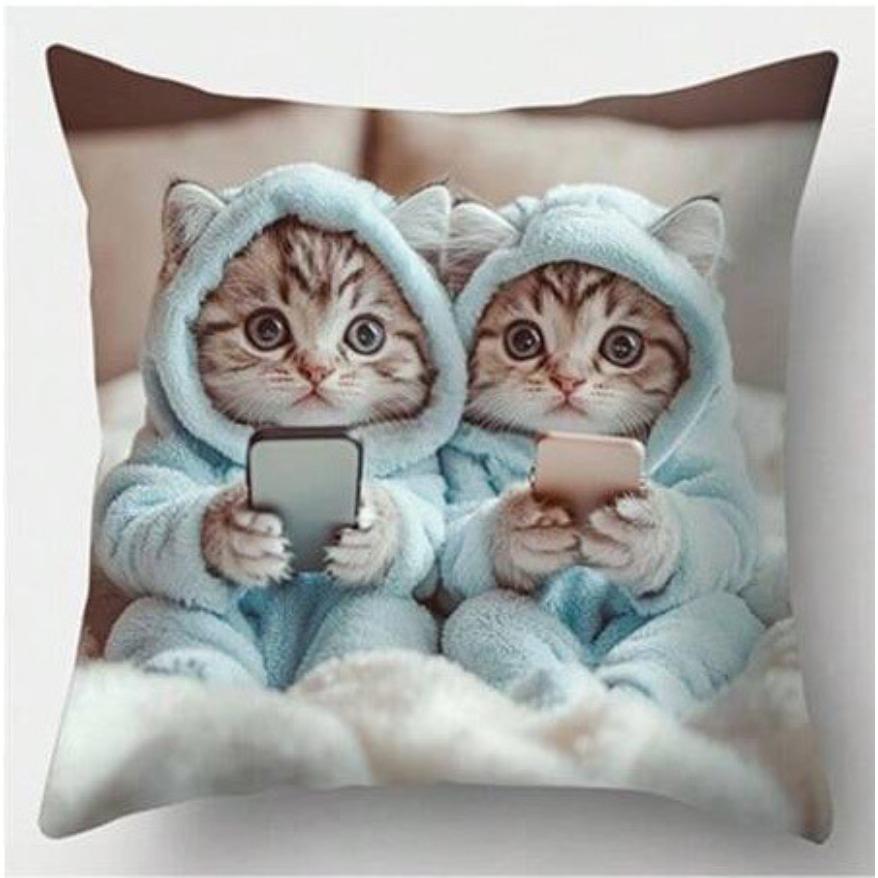 MYVIT Fronha curta de pelúcia colorida estilo boêmio, 45x45cm, adorável decoração de gatinho para sala de estar e quarto. (Inserção de travesseiro não incluída)