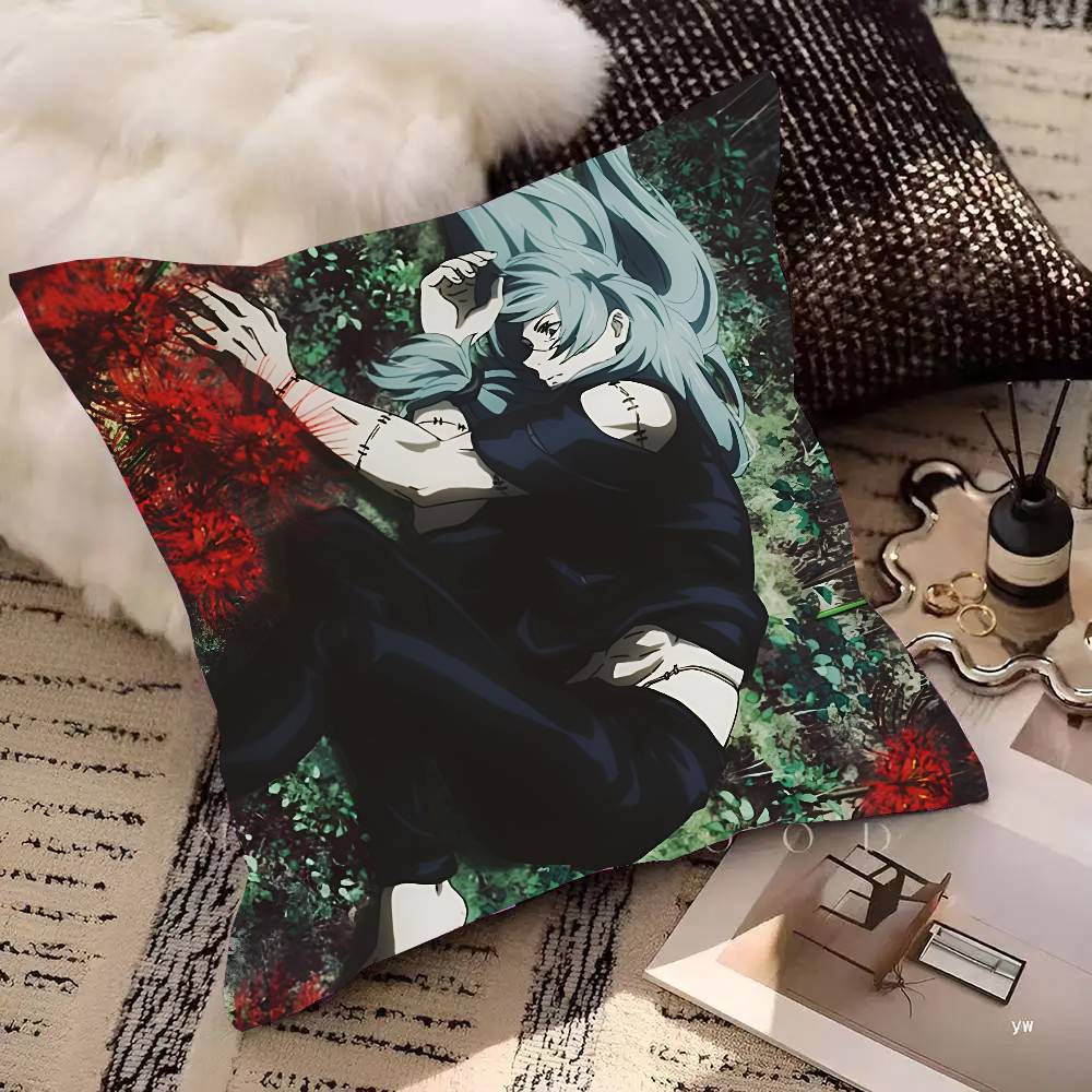 Аниме Магическая битва Махито Наволочка Квадратная подушка Спальня Диван Досуг Комфортная подушка Автомобиль Украшение дома 16x16Inch