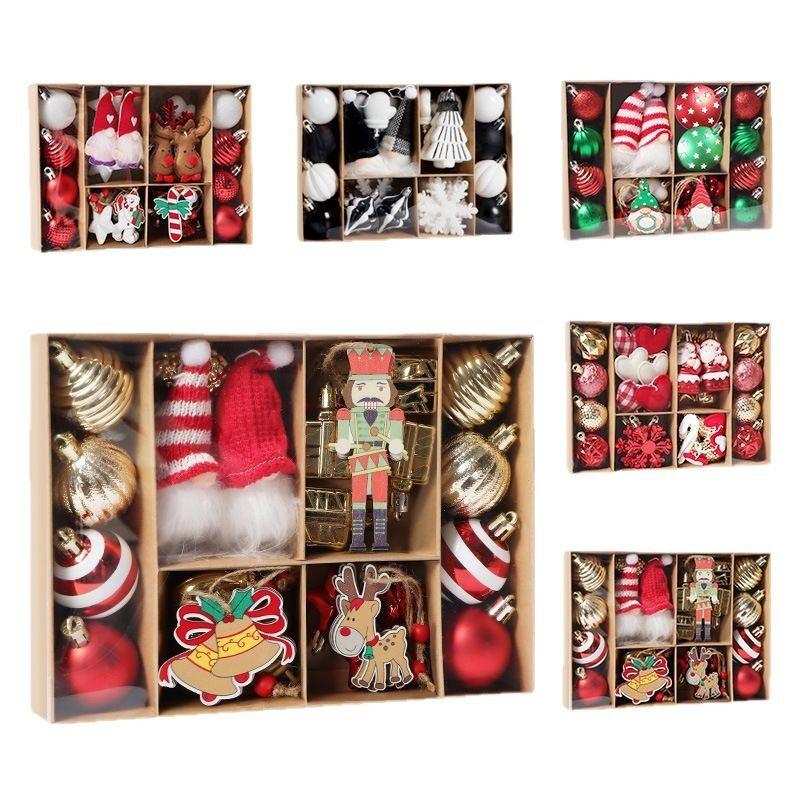 32ks/sada Sada vánočních ozdob na stromeček Elektrogalvanicky pokovené Malované Závěsné dekorace na Vánoce Narozeniny Dřevo Tkanina PS Sváteční dekorace