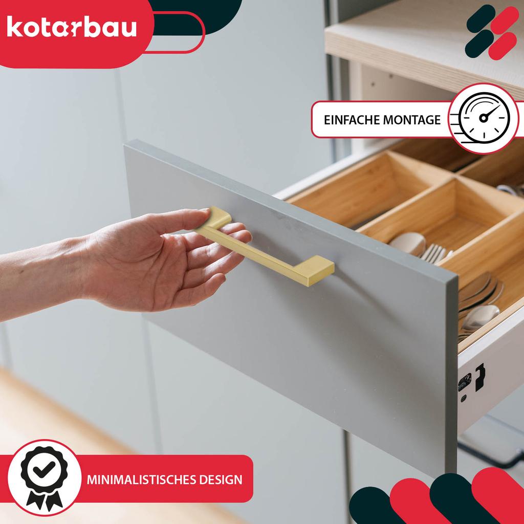 KOTARBAU® Kitchen Furniture Handle Classic Modern Oblong Long Matte Gold 126 MM Spacing 96 MM Set of 10