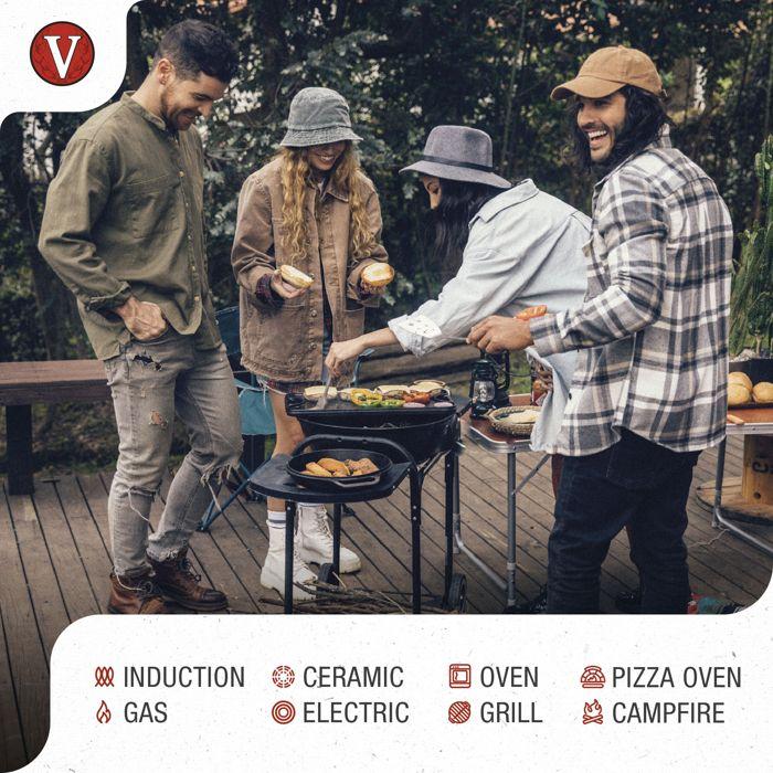 Poêle à Paella en Fonte Naturelle Induction 33cm, pour le Feu, Barbecue, Four Victoria 37574 Noir 37574