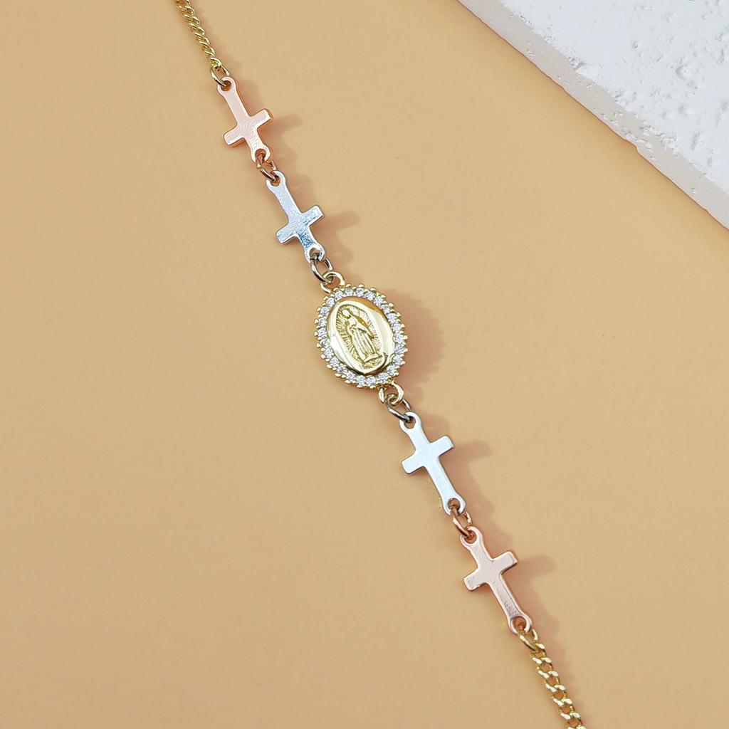Popular Round Bead Virgin Mary Unisex Pendant Bracelet with Cross Charm - Light Luxury Jewelry