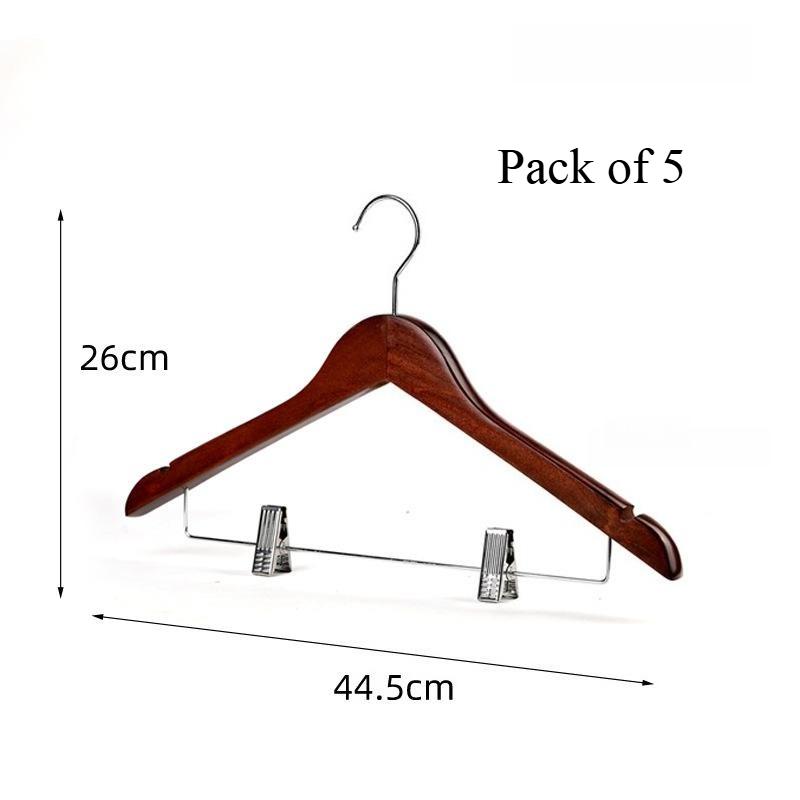 Wooden Hangers 5pcs Solid Wood Coat Hanger Heavy Duty, Smooth Finish High-Grade Wooden Clothes Hanger with Non Slip Pant Bar, 360° Swivel Hook