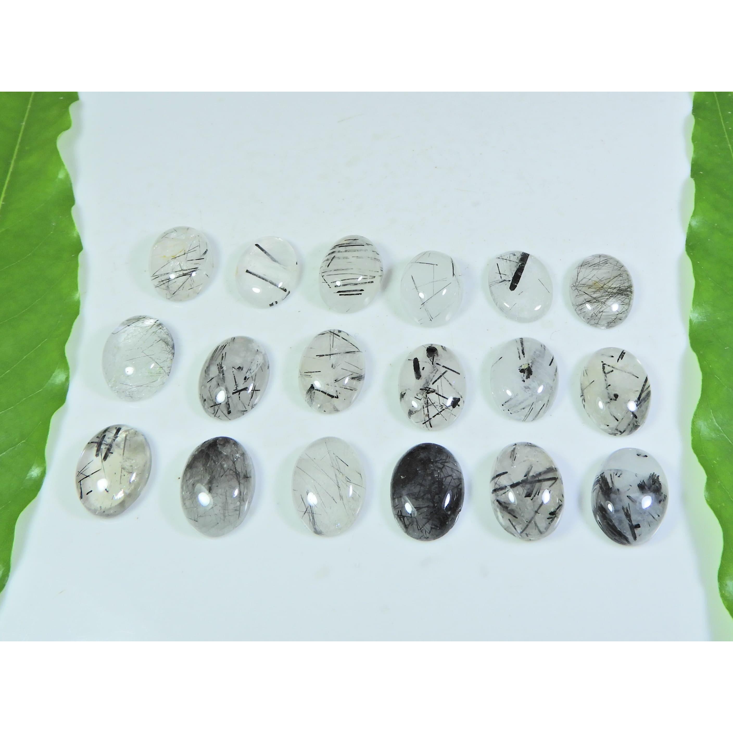 

12X15-12X16MM Natural Black Rutile Pear Cabochon Loose Gemstone 18Pcs Lot A-250