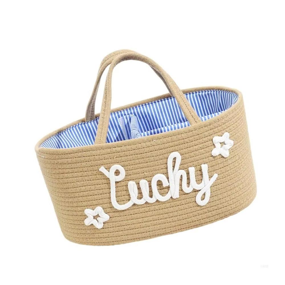 Cotton Rope Woven Storage Basket With Handles For Baby Care And Home Organization