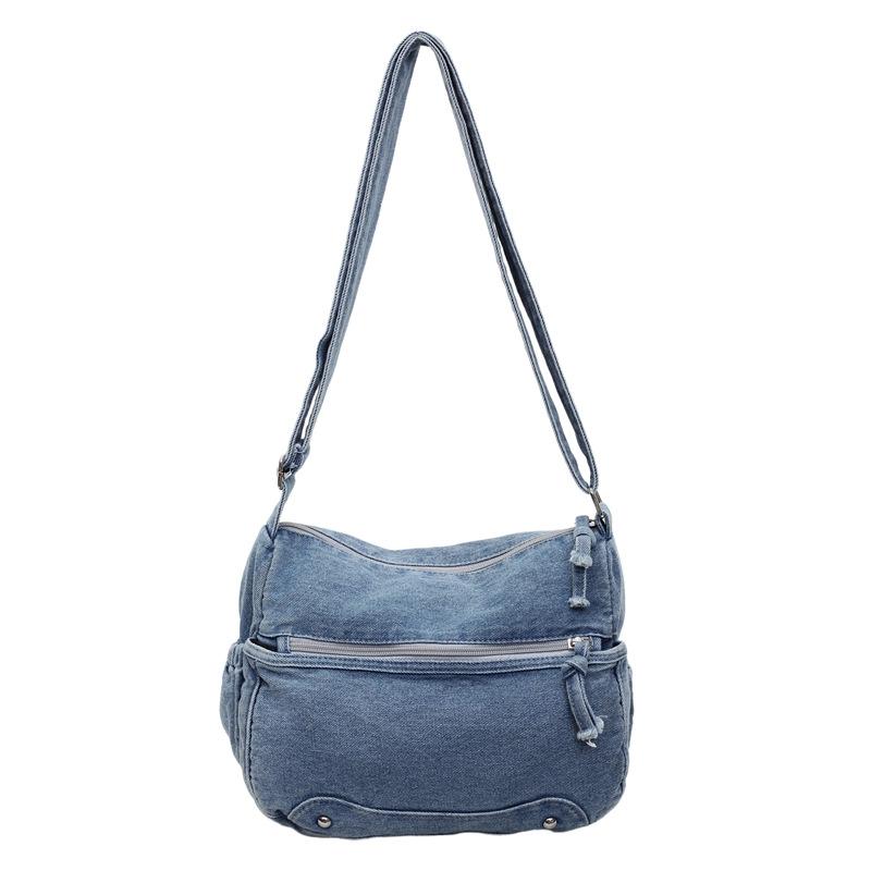 Messenger-Tasche aus gewaschenem Denim-Stoff, Mehrfachtaschen, leichte Stofftasche, verschleißfest, Retro, lässige Umhängetasche, Tragetasche mit großem Fassungsvermögen