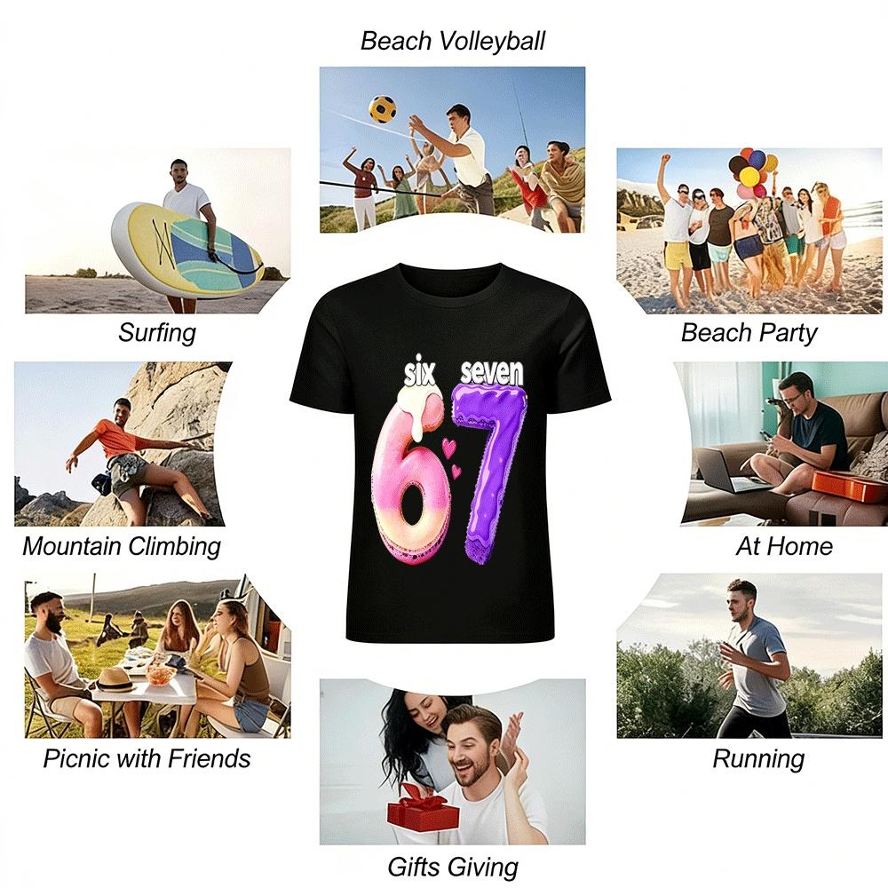 Macaron Style Number 67 Print Casual Tee For Adults Kids Pure Cotton T-shirt