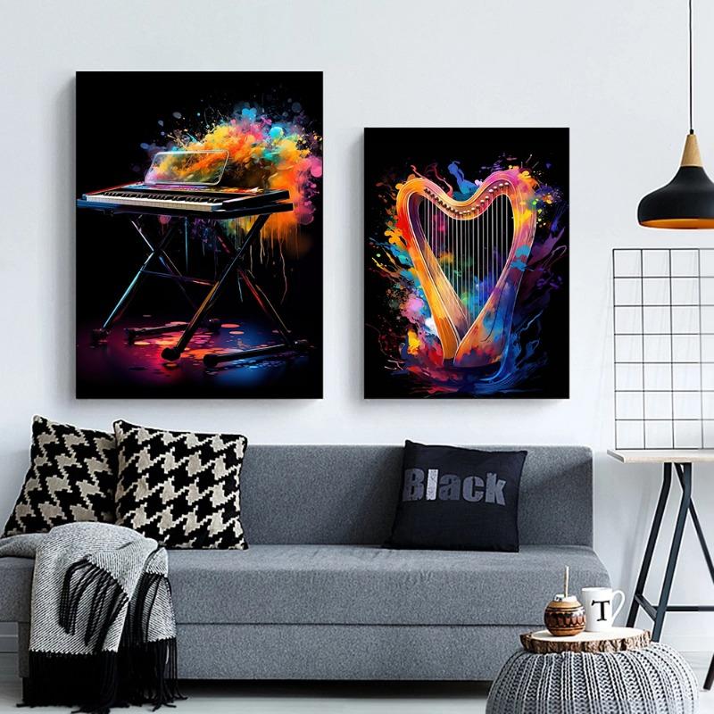 Classic Fashion Instruments Piano Guitar Music Festival Poster Canvas Paintings Wall Art Pictures Music Studio Home Decor