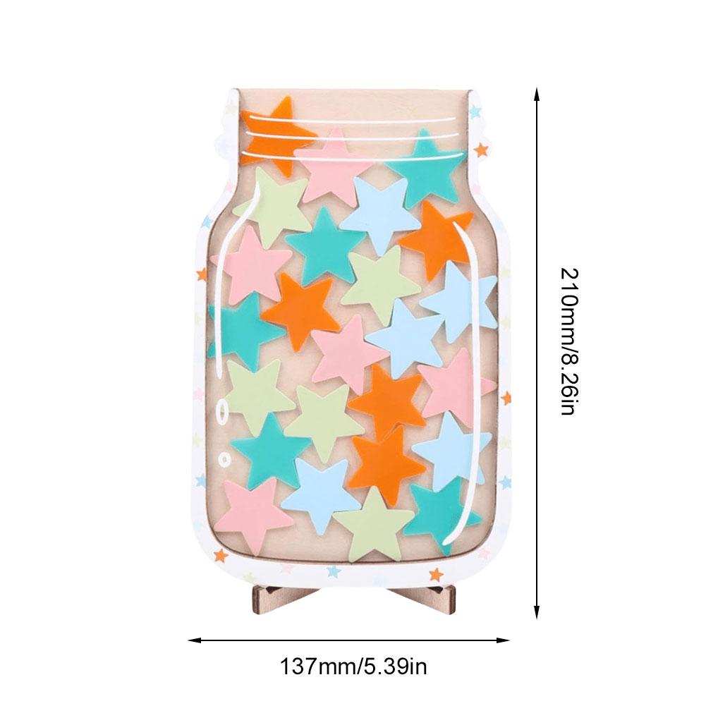 1Pcs Kids Reward Jar With Star Dinosaur Classroom Reward Jar with Standing Base Token Chore Chart Wooden Megnetic Reward Jar