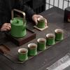 Ceramic Teapot Set Simple Household Light Luxury Small Pot Six Cups Full Set of Teacups Coarse Pottery Green Bamboo Landscape Beam Pot
