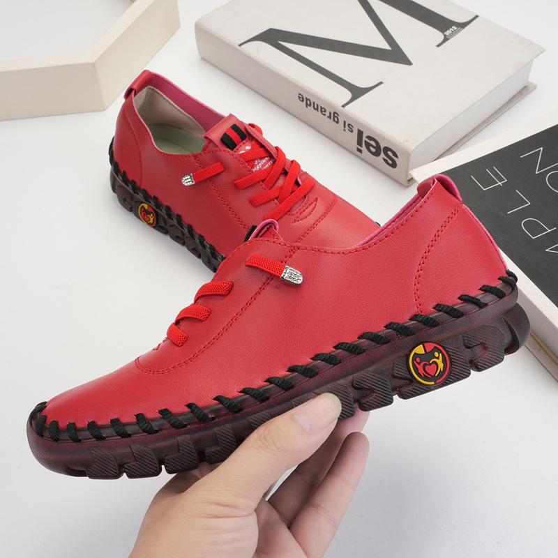 

Hand-stitched microfiber leather mother shoes casual shoes wear-resistant flat-soled single shoes 44 large size women s shoes 35 червоний